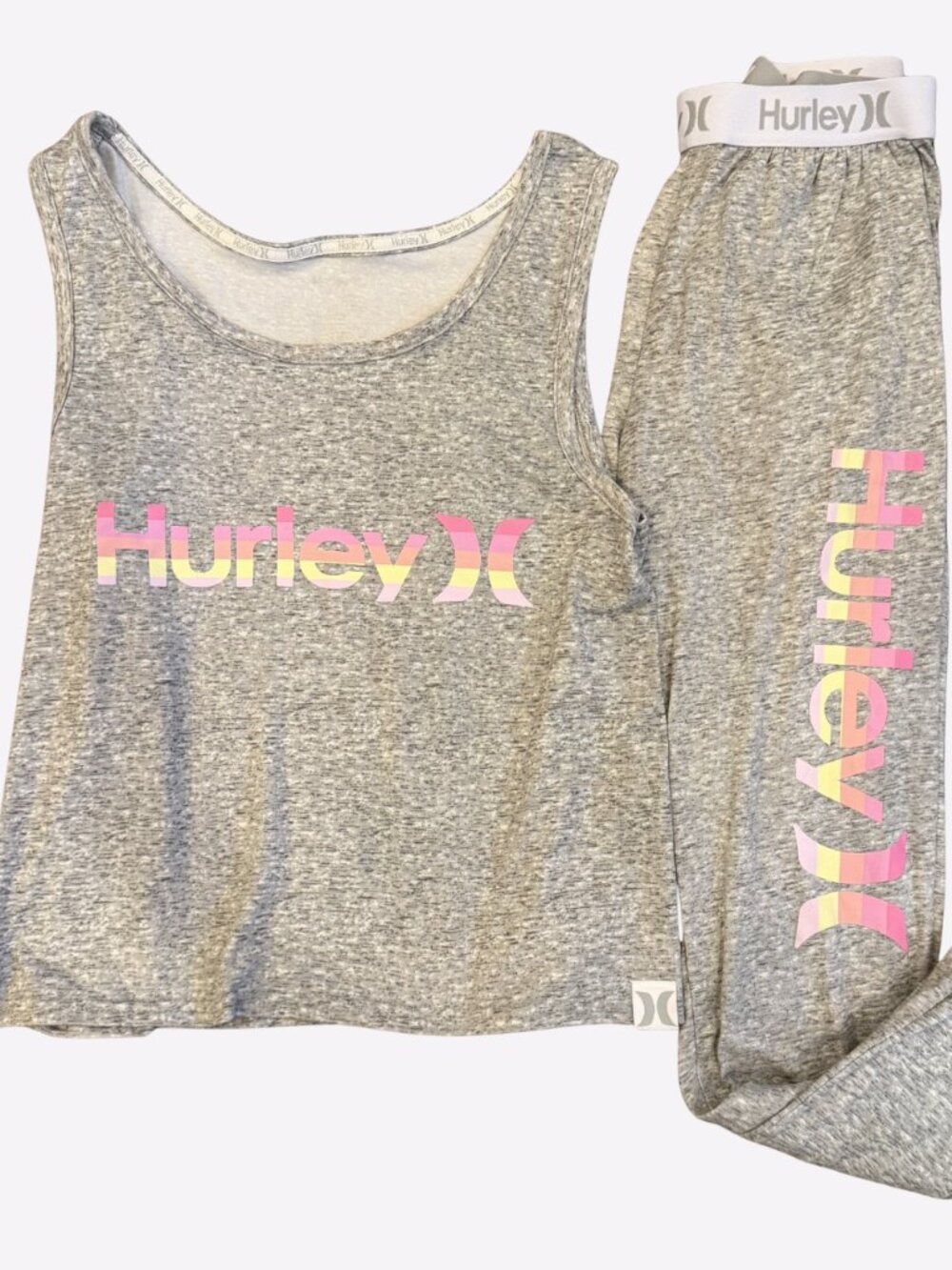 Hurley Sleep Loungewear Set Pajamas Tank Top & Sweatpants Heather Grey Sz S